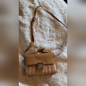 Wooden straw crossbody bag